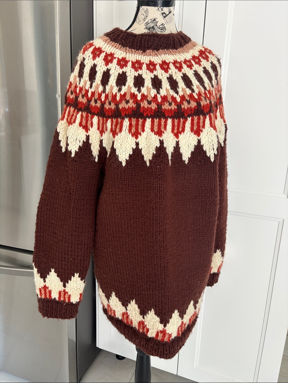 Ladies Brown Nordic Pattern Wool Sweater - Picture 3 of 5